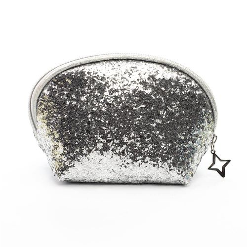 Necessaire meia lua brocado prata - estrela beauty