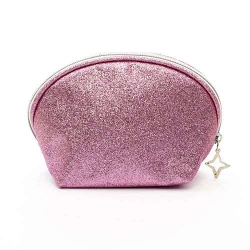 Necessaire meia lua glitter rosa - estrela beauty