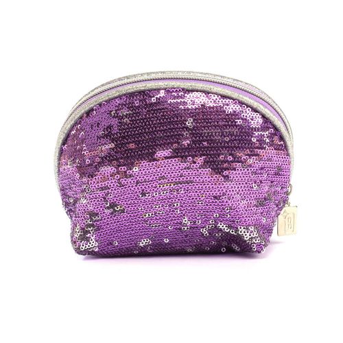 Necessaire meia lua paetê roxo - estrela beauty